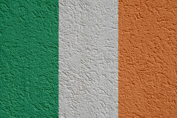 Ireland Politics Or Business Concept: Irish Flag Wall With Plaster, Background Texture