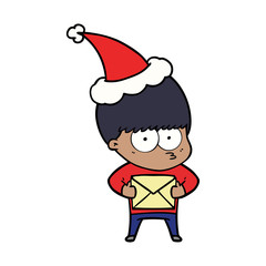 nervous line drawing of a boy wearing santa hat