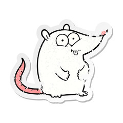distressed sticker of a cartoon happy white lab mouse