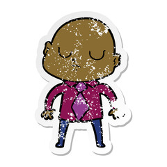 distressed sticker of a cartoon bald man