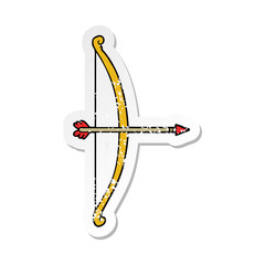 distressed sticker of a cartoon bow and arrow