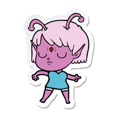 sticker of a cartoon alien girl