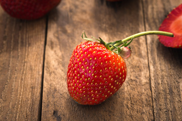 Strawberries on wood