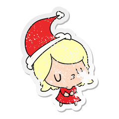 christmas distressed sticker cartoon of kawaii girl