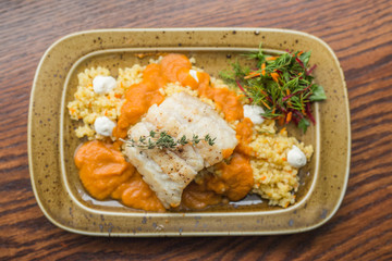 diet boiled fish with vegetables and herbs