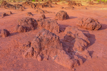 Fototapeta premium Scenery of Red ground in iron ore in Kanchanaburi Thailand.