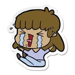 sticker of a cartoon woman in tears
