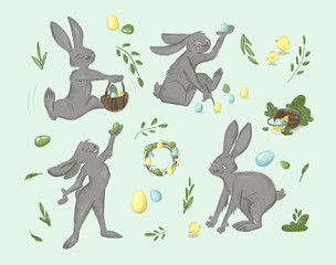 Easter; Easter rabbit; eggs; rabbit with Easter basket; happy Easter; Easter stickers; stickers
