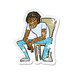 retro distressed sticker of a cartoon dejected man