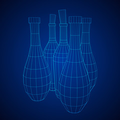 Different wine bottles. Model wireframe low poly mesh vector illustration