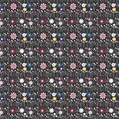 Floral hand drawn surface seamless color pattern. Texture with small abstract doodle flowers, decorative elements. Ornament repeat illustration. Design for wrapping paper, textile, fabric background.