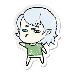 distressed sticker of a cartoon vampire girl