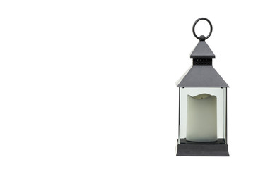 Ramadan LED lantern or Arabic decoration lamp on white background. Selective focus