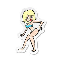 retro distressed sticker of a cartoon woman in bikini