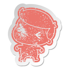 distressed old sticker of a kawaii cute cross baby