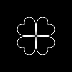 Flat line monochrome clover leaf sign for web sites and apps. Minimal simple black and white clover leaf sign. Isolated vector white clover leaf sign on black background.