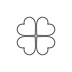 Flat line monochrome clover leaf illustration for web sites and apps. Minimal simple black and white clover leaf illustration. Isolated vector black clover leaf illustration on white background.