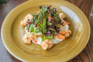 farm vegetables with boiled shrimp