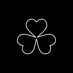 Flat line monochrome clover leaf sign for web sites and apps. Minimal simple black and white clover leaf sign. Isolated vector white clover leaf sign on black background.