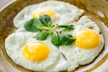fried eggs-three eggs with herbs