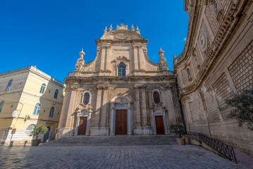 Fototapeta premium Cathedral Maria Santissima della Madia (Basilica Cattedrale Maria Santissima della Madia) in old town Monopoli, Puglia, Italy . Region of Apulia