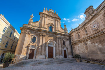 Fototapeta na wymiar Cathedral Maria Santissima della Madia (Basilica Cattedrale Maria Santissima della Madia) in old town Monopoli, Puglia, Italy . Region of Apulia