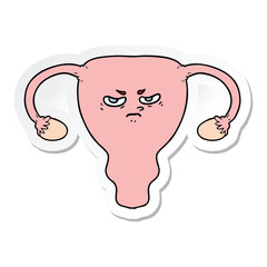 sticker of a cartoon angry uterus