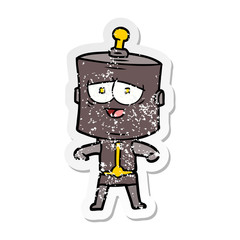 distressed sticker of a cartoon robot