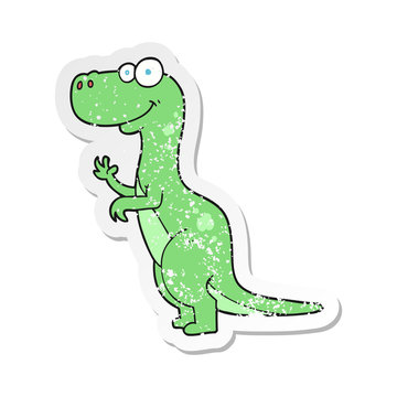 retro distressed sticker of a cartoon dinosaur