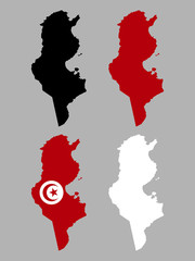 Tunisia map with national flag 