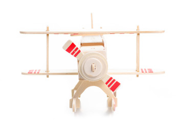 wooden constructor model airplane on white background isolation