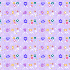 Floral hand drawn surface seamless color pattern. Texture with small abstract doodle flowers, decorative elements. Ornament repeat illustration. Design for wrapping paper, textile, fabric background.