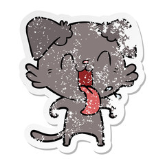 distressed sticker of a cartoon panting dog