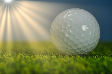 golf ball on the green with sunbeams