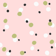 Seamless pattern with color irregular polka dot. Pink, white, green, black. Stylish vector illustration. © Anne Punch