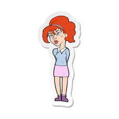sticker of a cartoon pretty girl tilting head