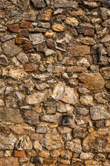 A wall made of large rocks and cement, great for a background or wallpaper