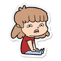sticker of a cartoon worried woman