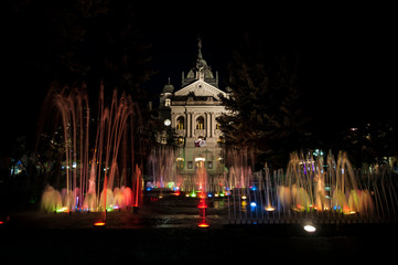 Fototapeta na wymiar Fountain in front of State Theatre, Kosice, Slovakia