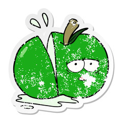 distressed sticker of a cartoon sliced apple