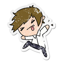 distressed sticker cartoon of a kawaii cute boy