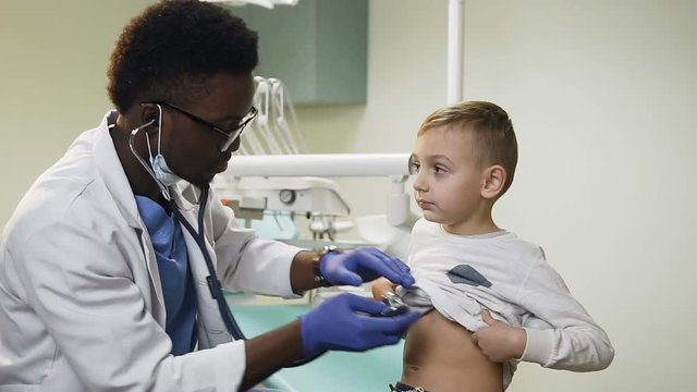Little boy at the pediatrician office.
