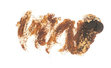 Brown paint brush strokes texture isolated on white background