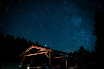 Beautiful night sky with falling stars in Eastern Slovakia