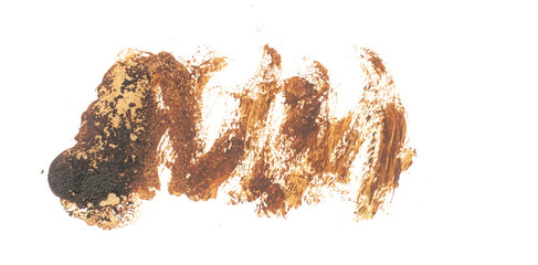 Fototapeta premium Stain isolated on white background. Realistic texture watercolor grunge brush. Dark brown mark, watercolour drawing