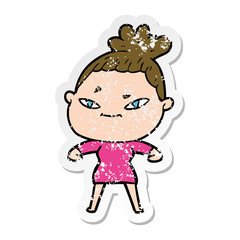 distressed sticker of a cartoon woman