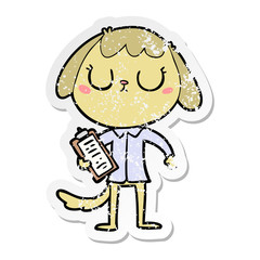 distressed sticker of a cute cartoon dog wearing office shirt