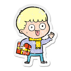 distressed sticker of a cartoon man staring