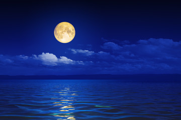 wide ocean waves horizon moon night background