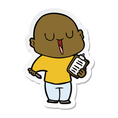 sticker of a happy cartoon bald man